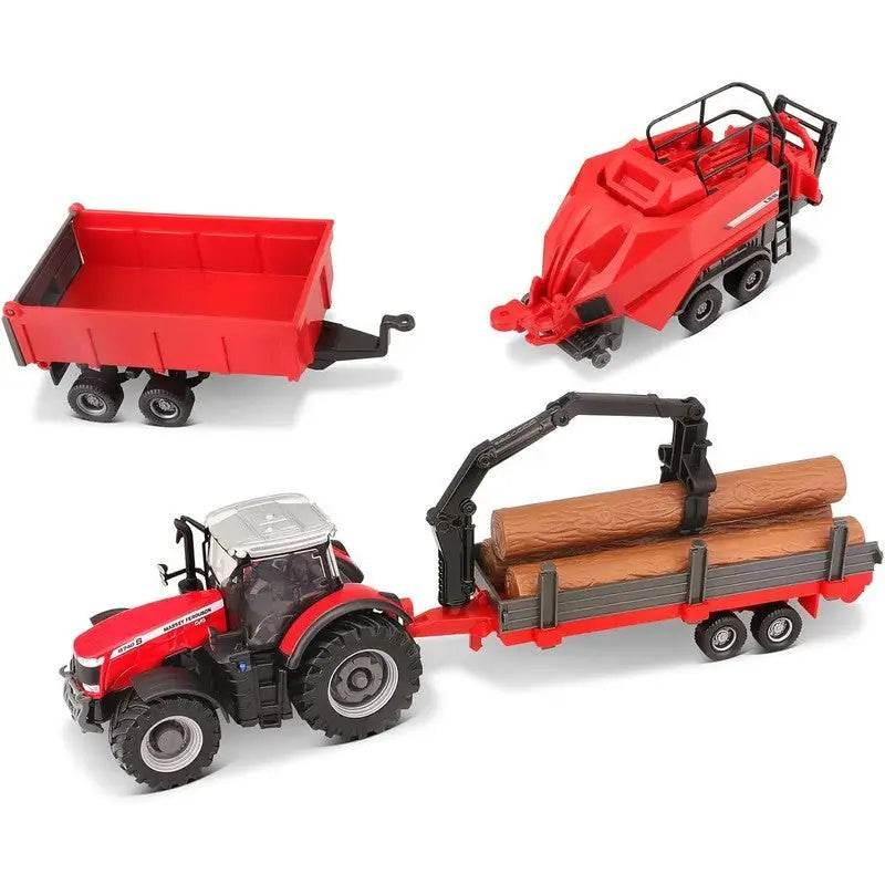 Burago Massey Ferguson Farm Tractor With Three Trailers - Cloud Nine Stores
