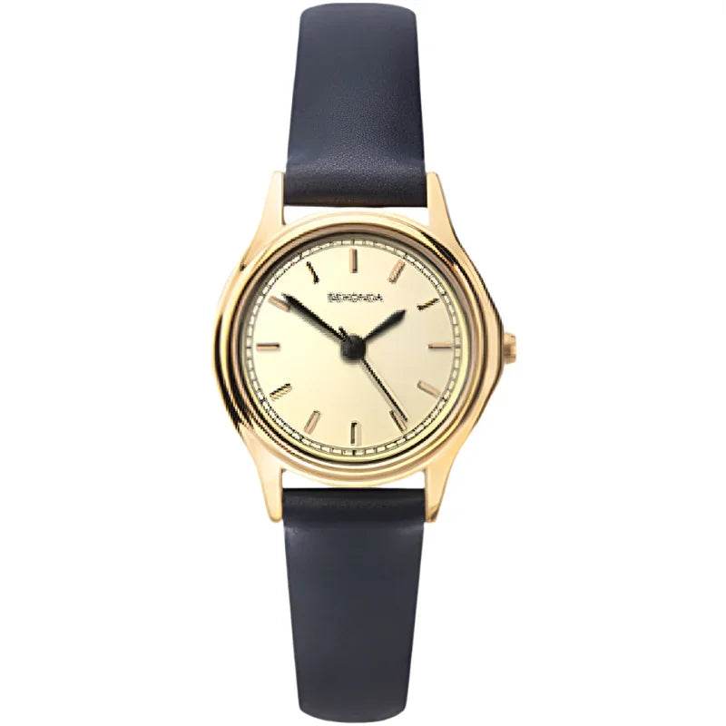 Sekonda Ladies Basic Round Gold Plated Dial Blue Leather Strap Watch 2813 - Cloud Nine Stores