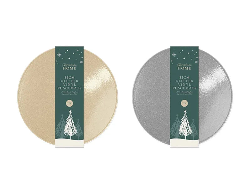 Glitter Vinyl Placemats 32cm dia 2pk - Cloud Nine Stores